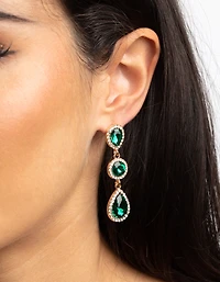 Green Diamante Circle & Teardrop Earrings