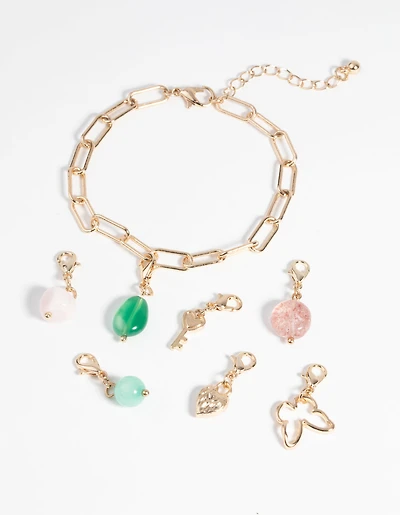 Gold Semi-Precious Charm Bracelet Set