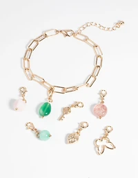 Gold Semi-Precious Charm Bracelet Set