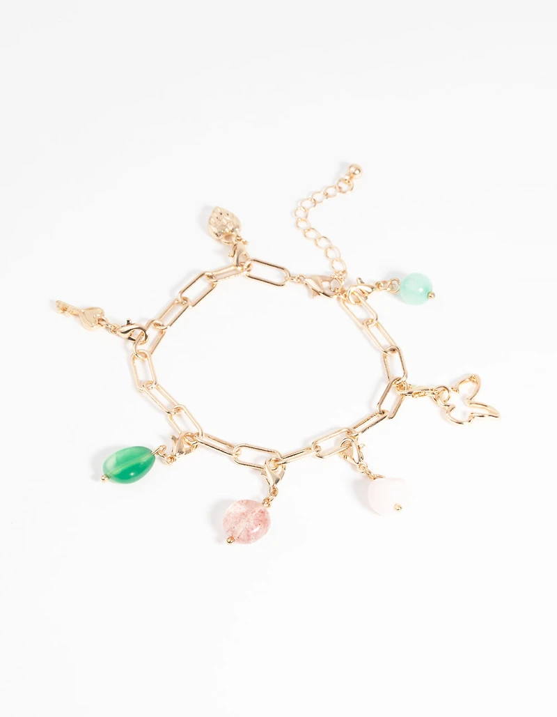 Gold Semi-Precious Charm Bracelet Set