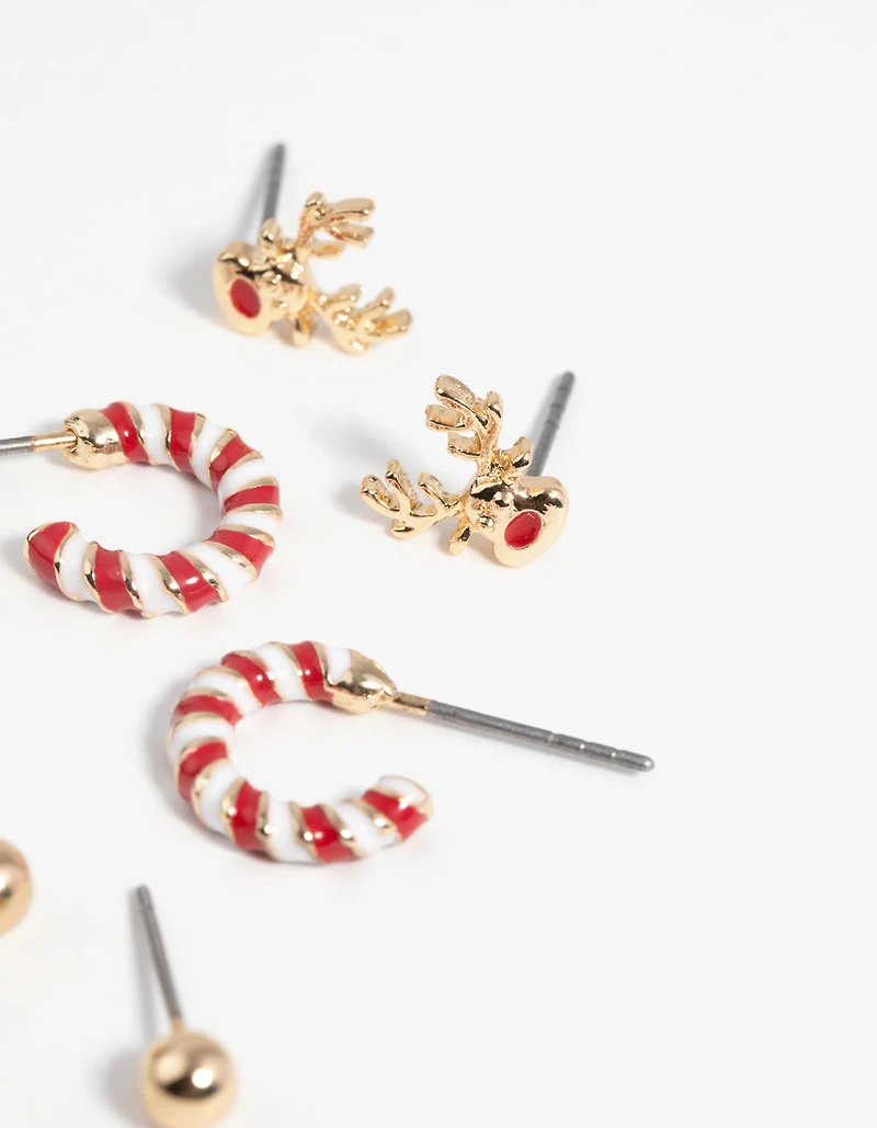 Festive Reindeer Stud Earring Pack