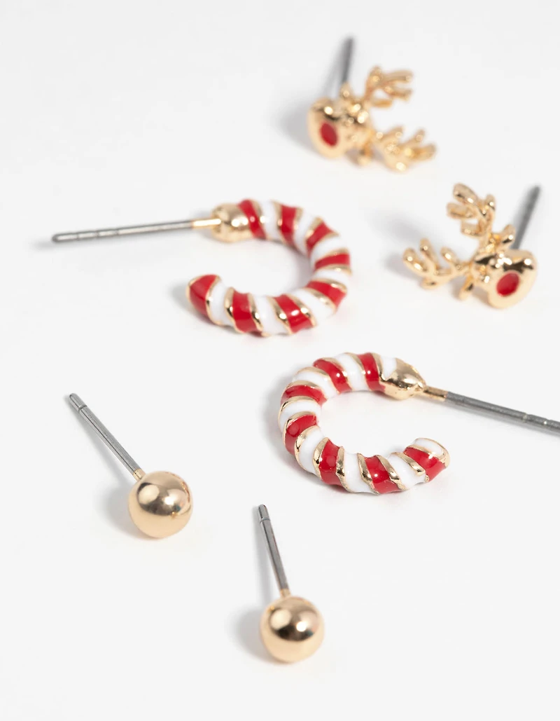 Festive Reindeer Stud Earring Pack
