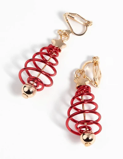 Festive Spiral Tree Clip-On Earrings