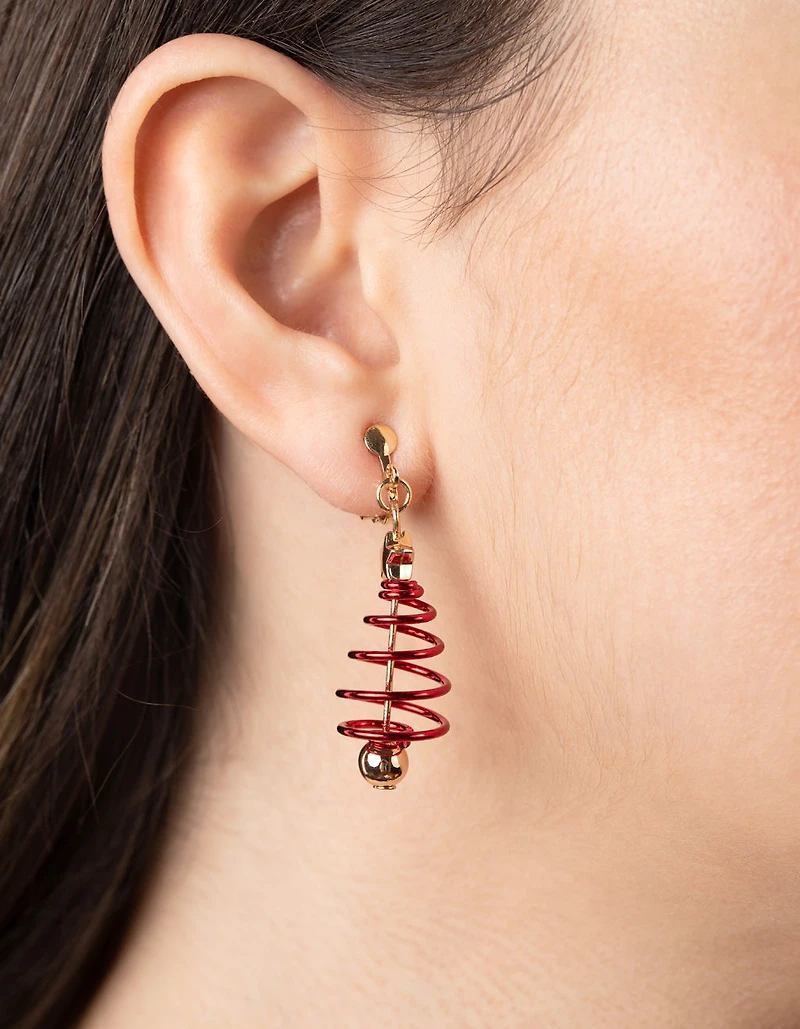Festive Spiral Tree Clip-On Earrings