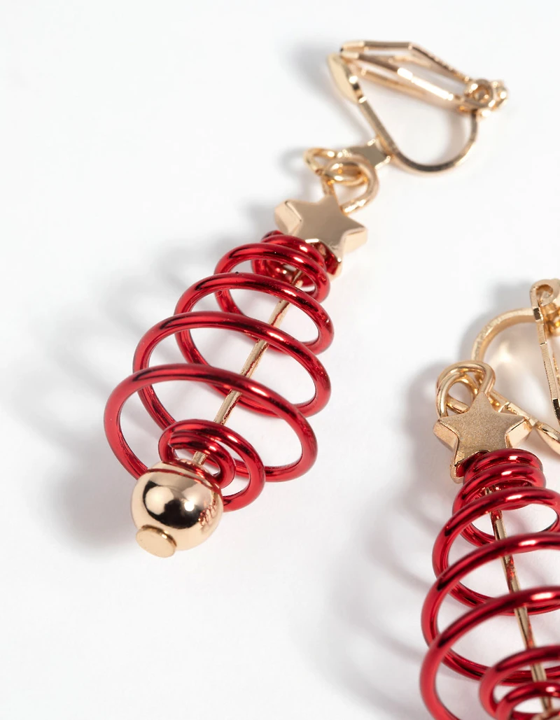 Boucles d'oreilles à clip en forme de sapin en spirale festive