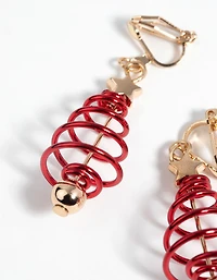 Boucles d'oreilles à clip en forme de sapin en spirale festive