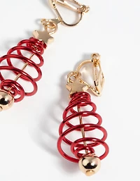 Festive Spiral Tree Clip-On Earrings