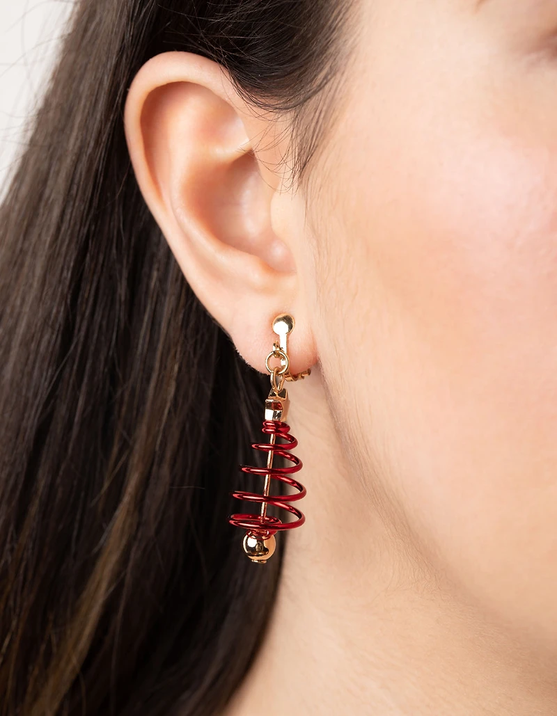 Festive Spiral Tree Clip-On Earrings