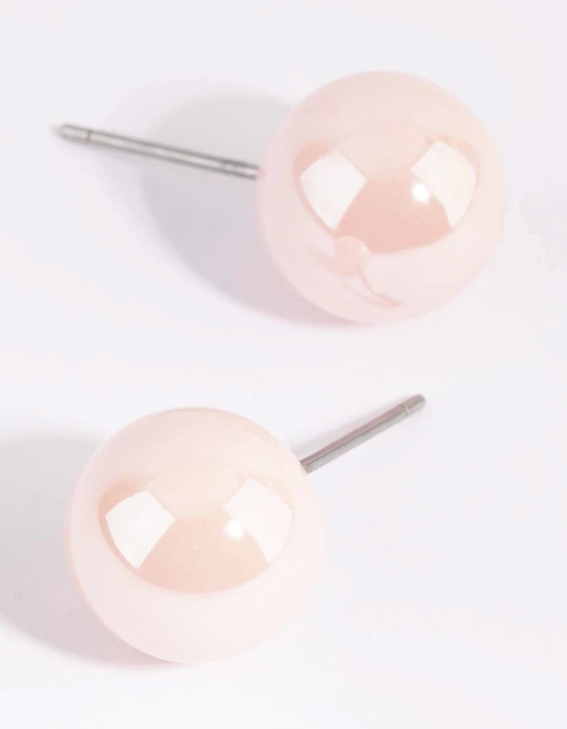 Matte Pink Ball Stud Earrings