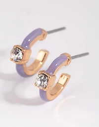 Purple Statement Diamante Huggie Earrings