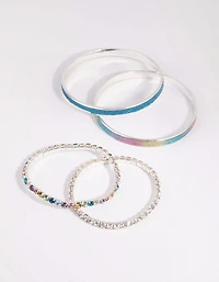 Kids Silver Diamante Glitter Bracelet 4-Pack