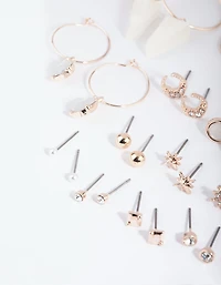 Rose Gold Star & Triangle Stud & Drop Earring 12-Pack
