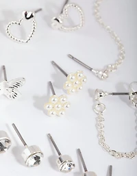 Silver Pearl Mixed Stud Earring 12-Pack