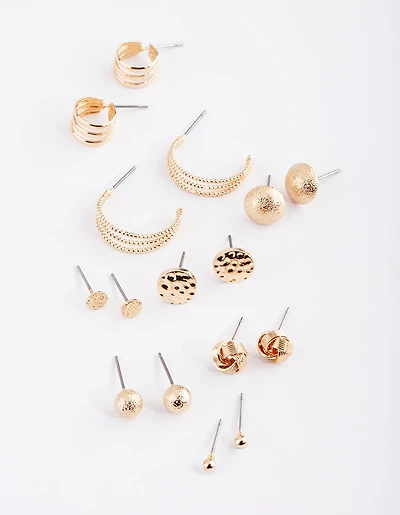 Gold Classic Stud & Huggie Earring 8-Pack