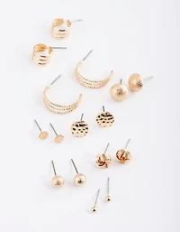 Gold Classic Stud & Huggie Earring 8-Pack