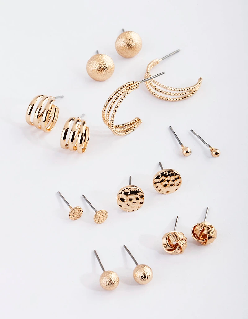 Gold Classic Stud & Huggie Earring 8-Pack