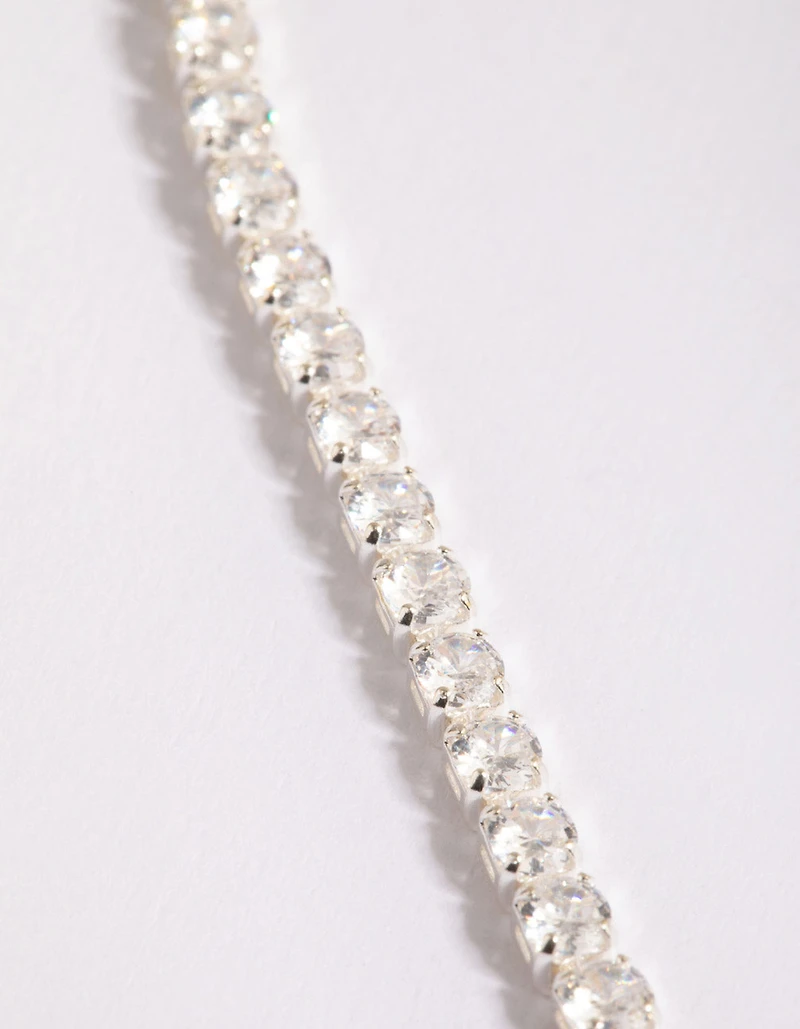 Silver Cubic Zirconia Single Cup Chain Drop Earrings