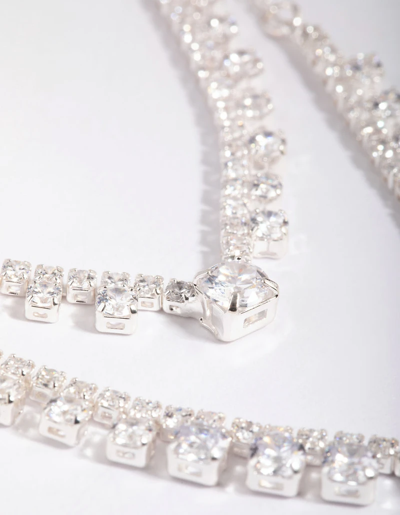 Silver Cubic Zirconia Point Necklace