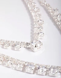 Silver Cubic Zirconia Point Necklace