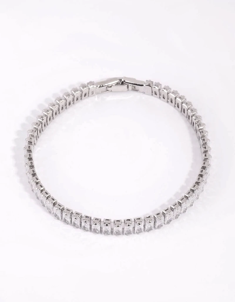 Silver Cubic Zirconia Baguette Tennis Bracelet
