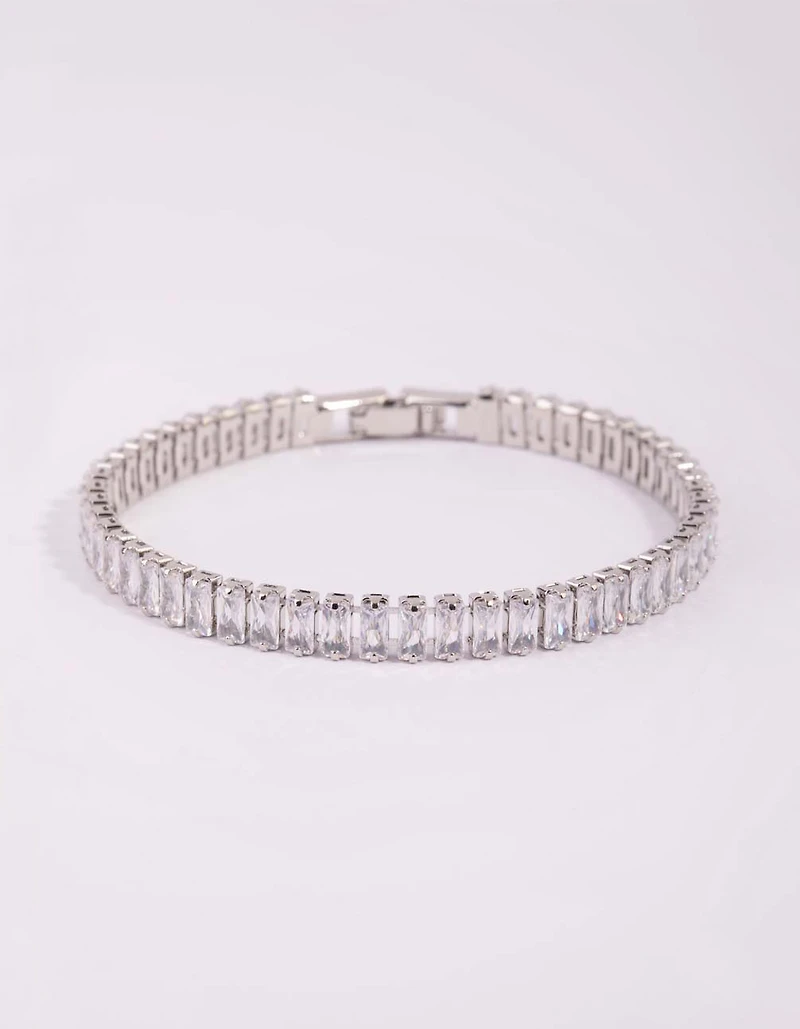 Silver Cubic Zirconia Baguette Tennis Bracelet
