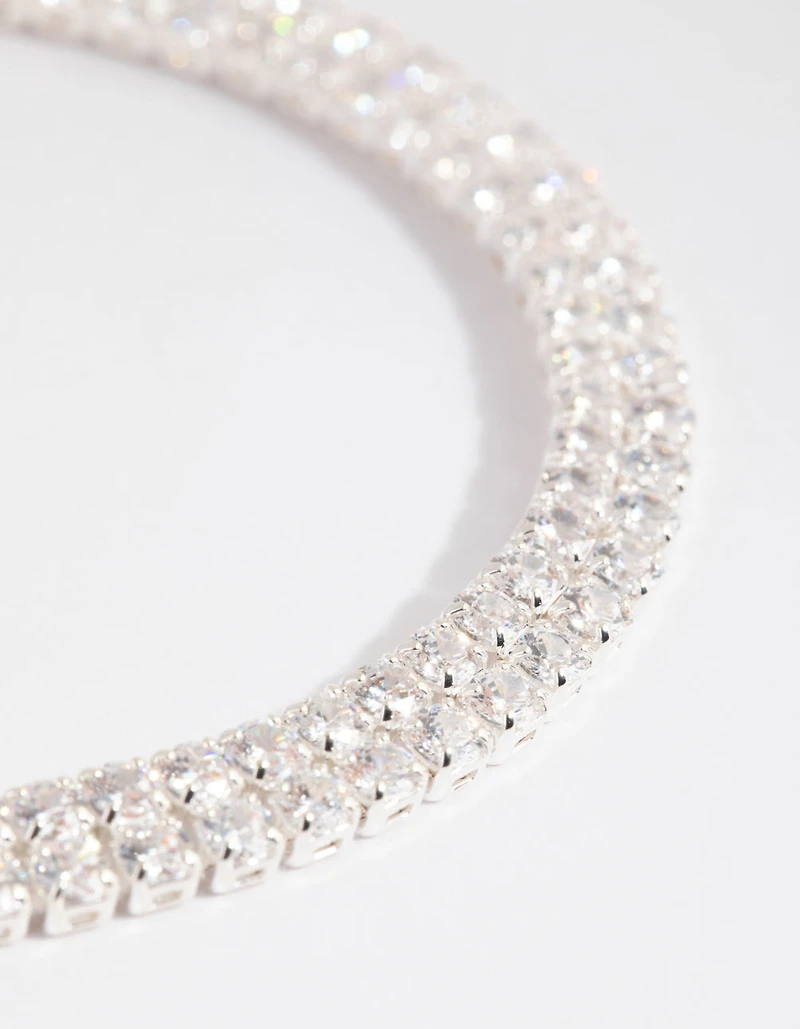 Silver Cubic Zirconia Layered Cup Chain Tennis Bracelet