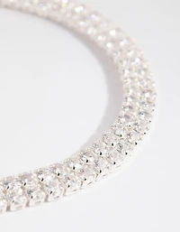 Silver Cubic Zirconia Layered Cup Chain Tennis Bracelet