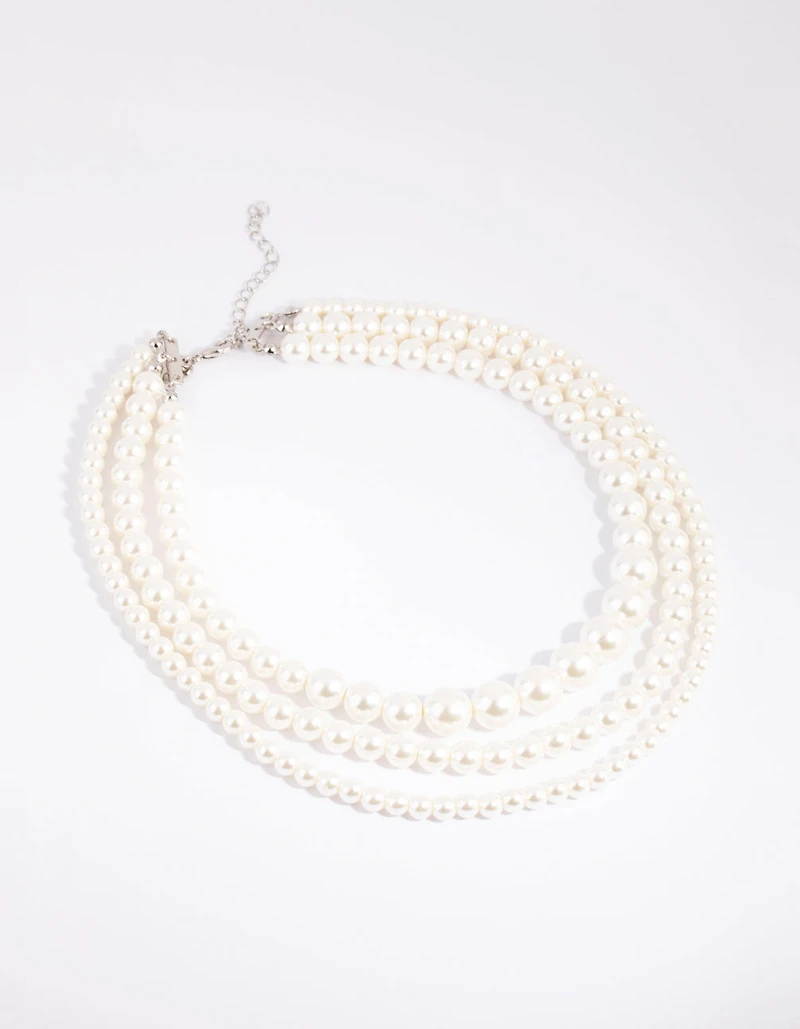 Silver Graduated Pearl Layered Necklace
