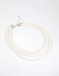 Silver Graduated Pearl Layered Necklace