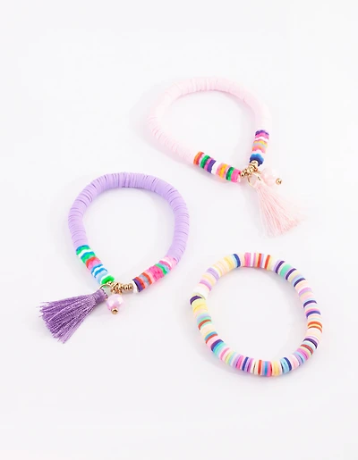 Kids Beaded Tassel Stretch Bracelet Pack