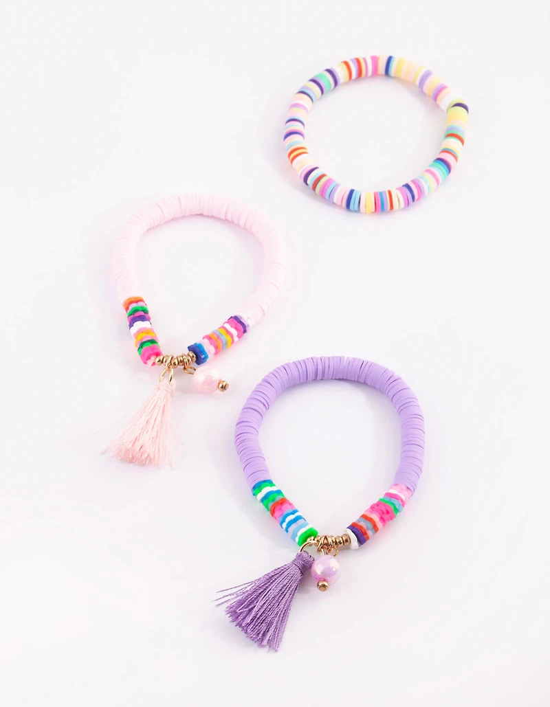 Kids Beaded Tassel Stretch Bracelet Pack