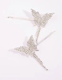 Silver Diamante Butterfly Drape Clip Set