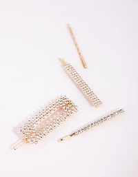 Gold Mixed Diamante Clip 4-Pack