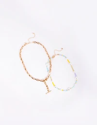 Gold Pearl Chain Fob Necklace