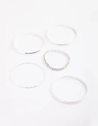Silver Diamante Bangle 5-Pack