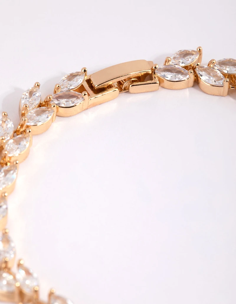 Gold Diamond Simulant Petal Tennis Bracelet