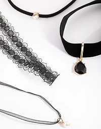 Pack 4-pack de 4 Collars ras-du-cou en dentelle dorée & goutte d’eau