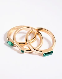 Gold Ring Pack with Emerald Coloured Stones