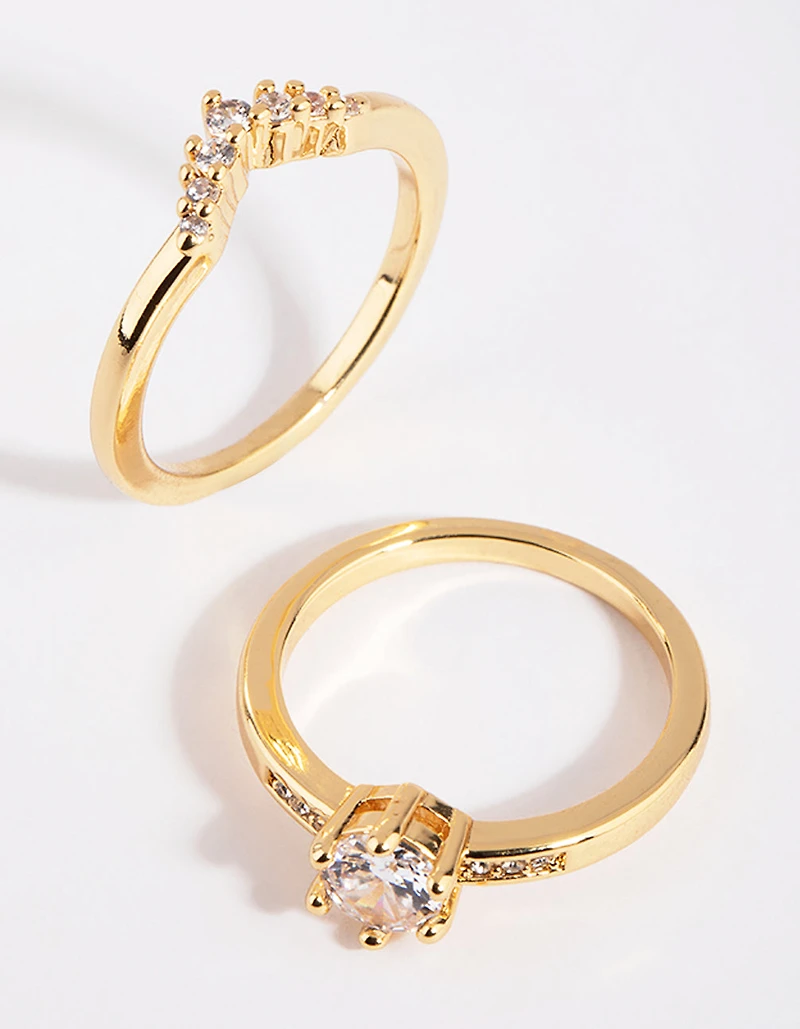 Gold Plated Engagement Style Ring Set with Cubic Zirconia