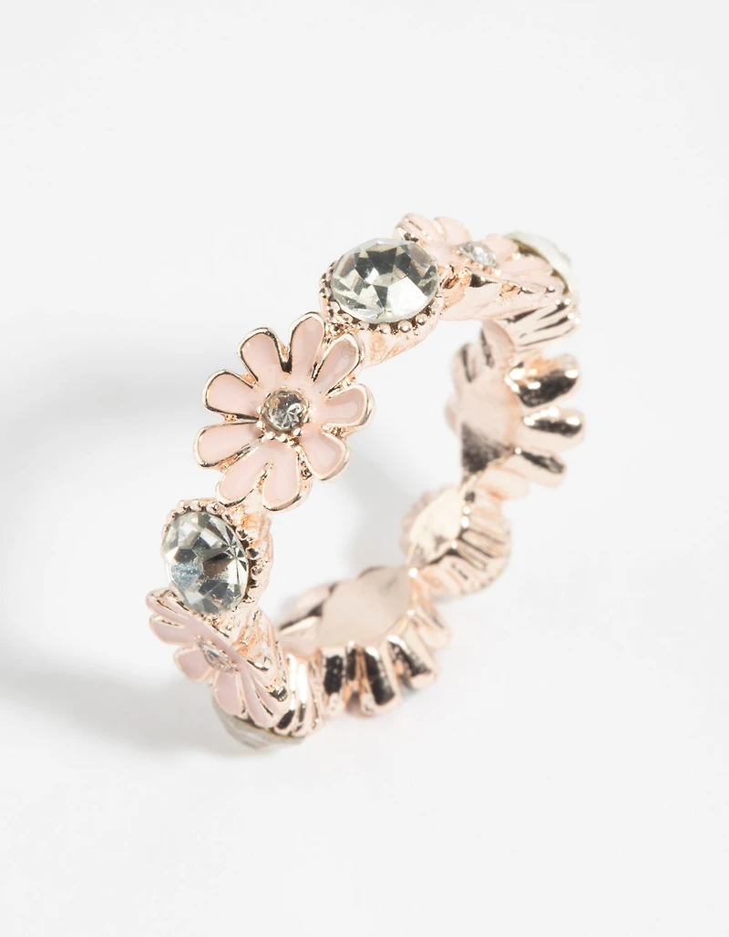 Rose Gold Flower & Diamante Ring