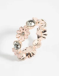 Rose Gold Flower & Diamante Ring