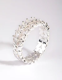 Silver Plated Cubic Zirconia Navette Ring