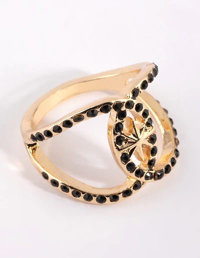 Gold & Black Diamante Ring