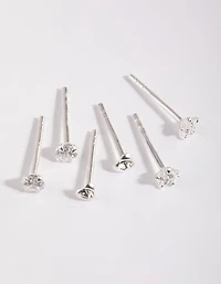 Sterling Silver Diamante Stud Earring Pack