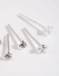 Sterling Silver Diamante Stud Earring Pack
