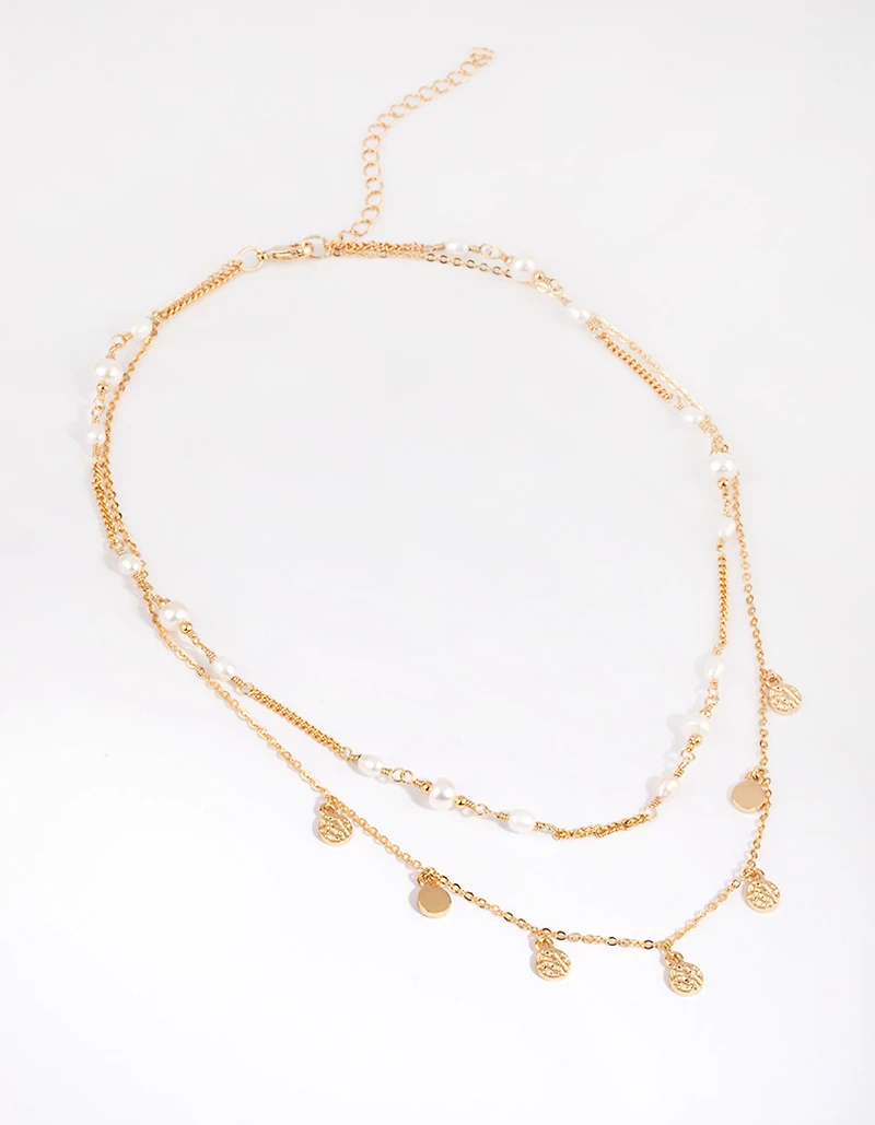 Gold Plated Disc Necklace with Freshwater Pearl