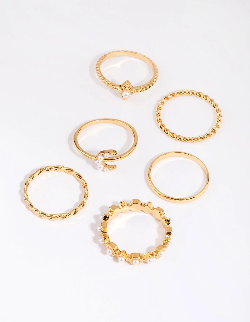 Gold Plated Vintage Ring 6-Pack with Freshwater Pearls
