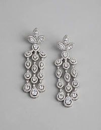 Silver Cubic Zirconia Triple Strand Drop Earrings