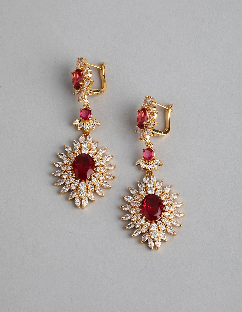 Gold Cubic Zirconia Lotus Drop Earrings