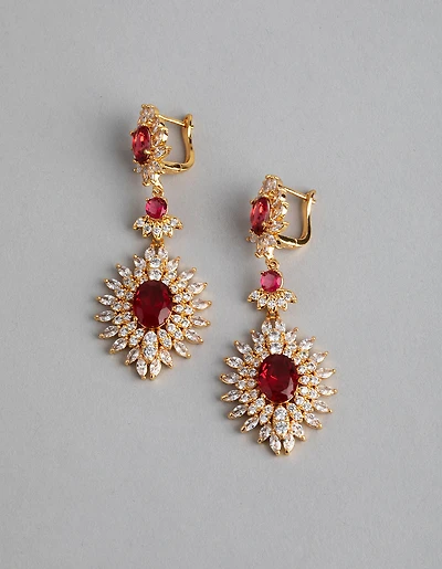 Gold Cubic Zirconia Lotus Drop Earrings